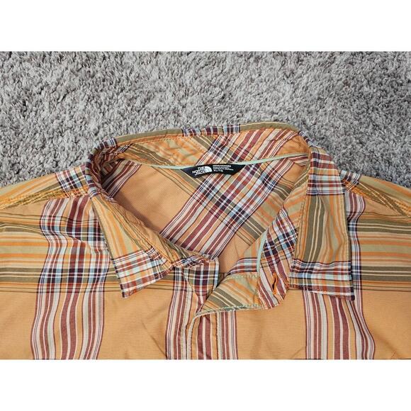 The North Face Mens Button Up Shirt Orange Plaid Short sleeve Large Collared - Picture 2 of 5